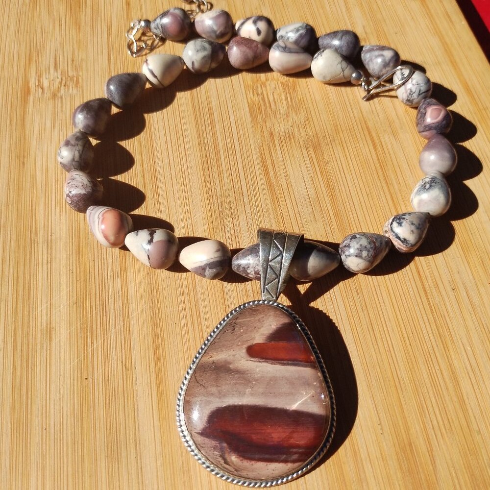 Jay King DTR mine finds Jasper necklace large pendant 925 Stunning